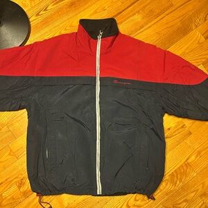 Vintage REVERSIBLE Champion Men's Red and Black Windbreaker